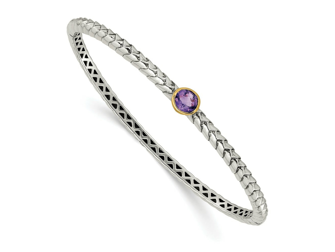 FJC Finejewelers Sterling Silver with 14kt Accent Antiqued with Amethyst Bangle Bracelet 7.5 mm