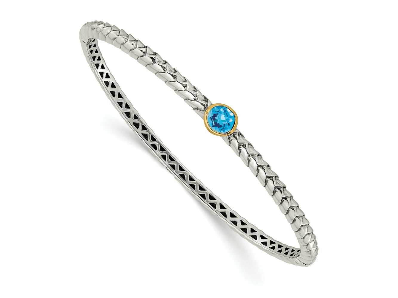 FJC Finejewelers Sterling Silver with 14kt Accent Antiqued with Blue Topaz Bangle Bracelet 7.5 mm