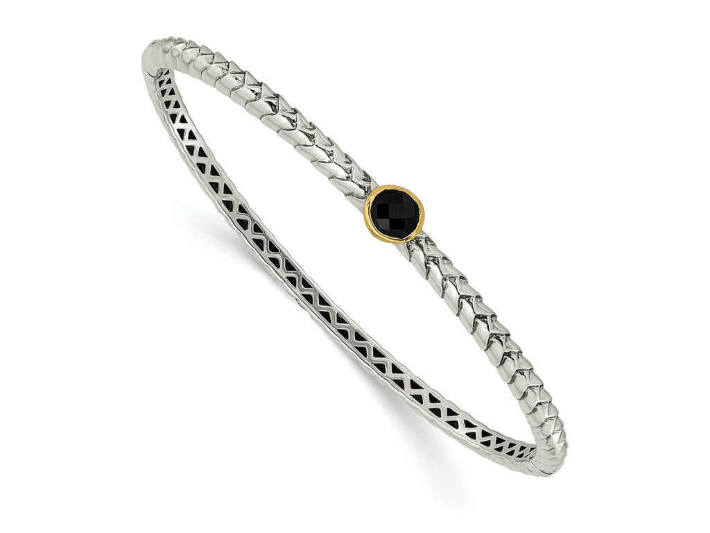 FJC Finejewelers Sterling Silver with 14kt Accent with Antiqued 6mm Onyx Bangle Bracelet 7.5 mm