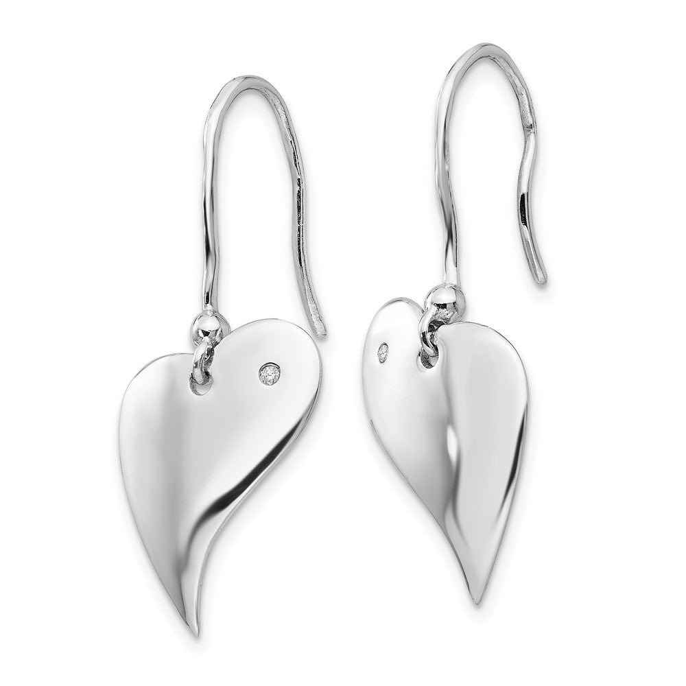 FJC Finejewelers 925 Sterling Silver  Plated White Ice .01ct. Dia. Heart Dangle Earrings 31 x 13 mm