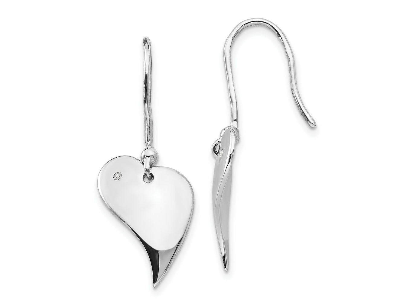 FJC Finejewelers 925 Sterling Silver  Plated White Ice .01ct. Dia. Heart Dangle Earrings 31 x 13 mm