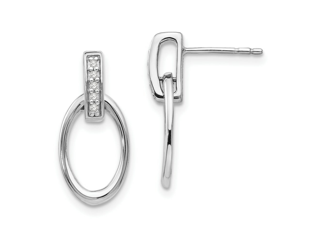 FJC Finejewelers 925 Sterling Silver  Plated White Ice .05ct. Dia. Oval Dangle Earrings 20 x 10 mm