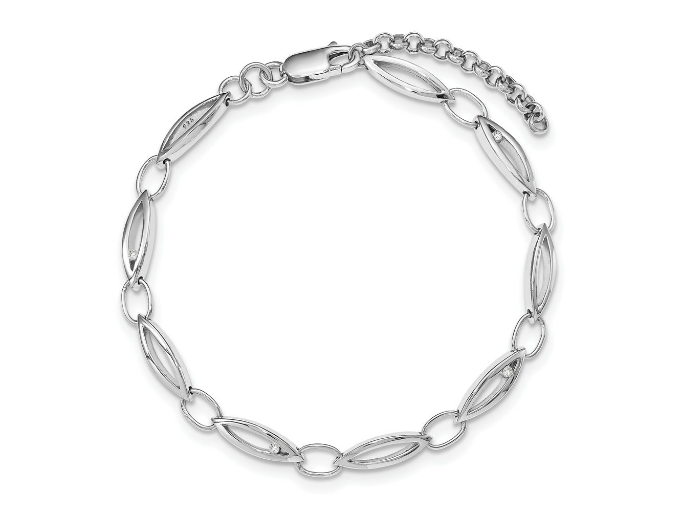 FJC Finejewelers 925 Sterling Silver Diamond  Plated White Ice .03ct Dia. with 1.25in ext Fancy Bracel 7 Inches x 14.5 m