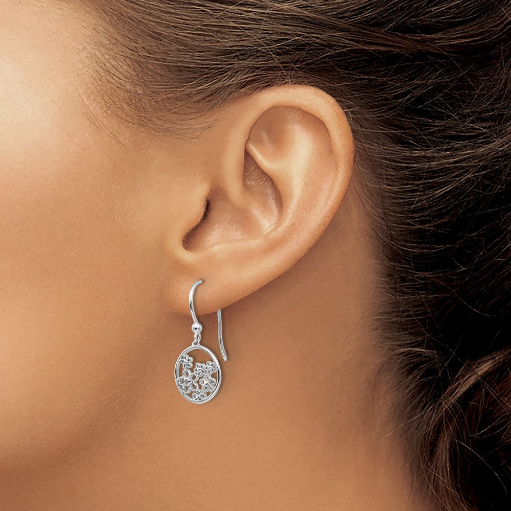 FJC Finejewelers 925 Sterling Silver  Plated White Ice .01ct Dia. Flowers Dangle Earrings 26 x 12 mm