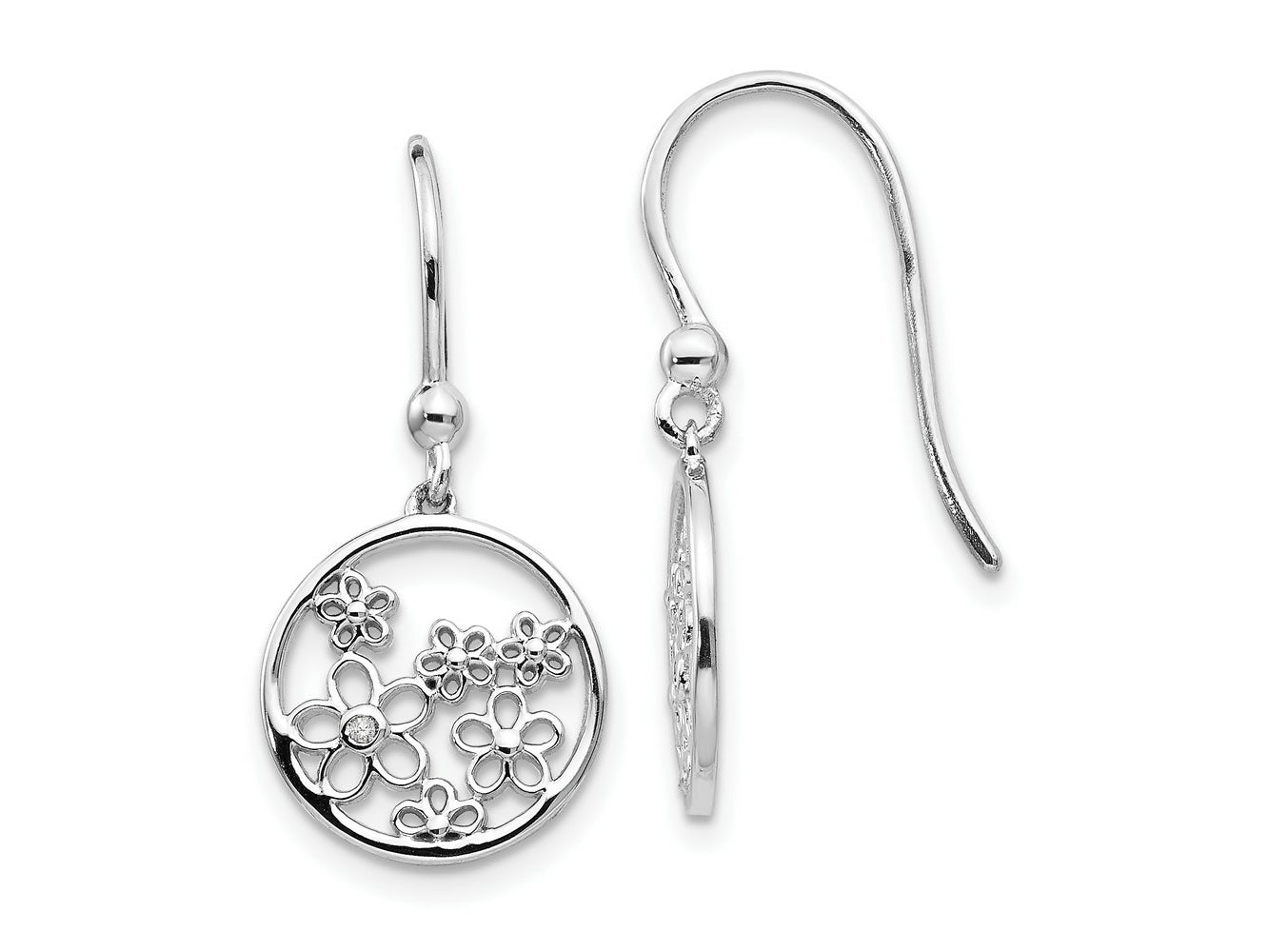 FJC Finejewelers 925 Sterling Silver  Plated White Ice .01ct Dia. Flowers Dangle Earrings 26 x 12 mm