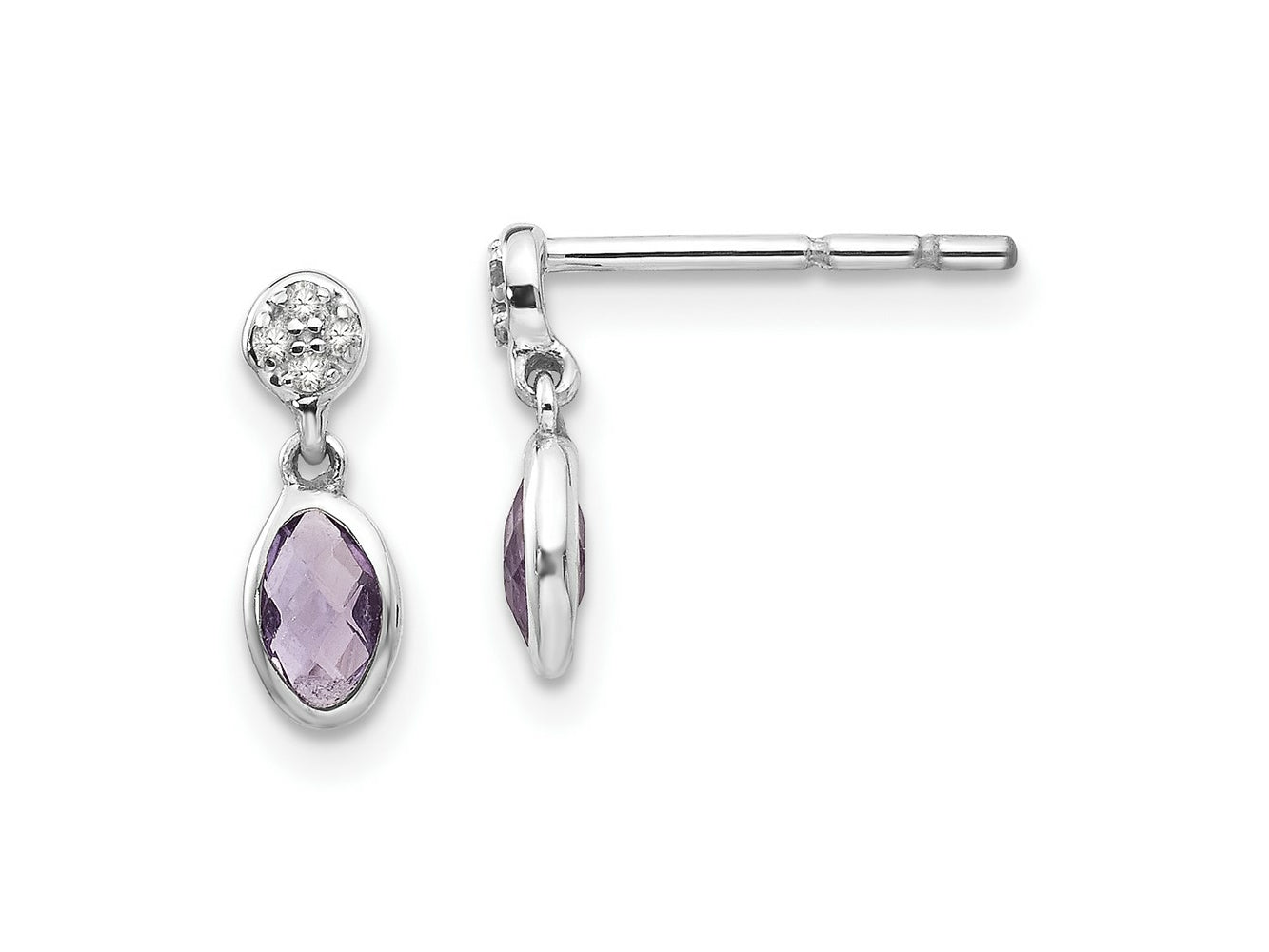 FJC Finejewelers 925 Sterling Silver Dangle  Plated White Ice Amethyst and Dia. Post Earrings 12 x 5 mm