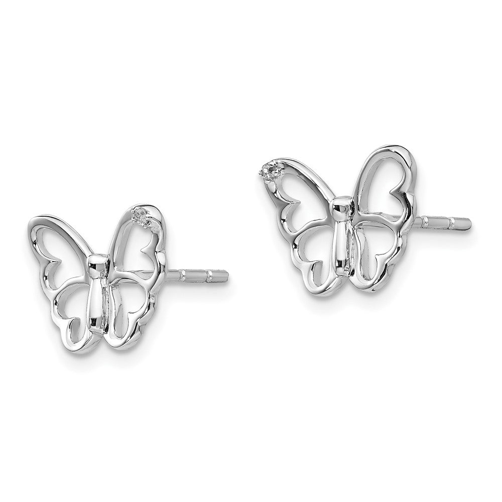 FJC Finejewelers 925 Sterling Silver Button  Plated White Ice .01 ct Dia. Butterfly Post Earrings 10 x 13 mm