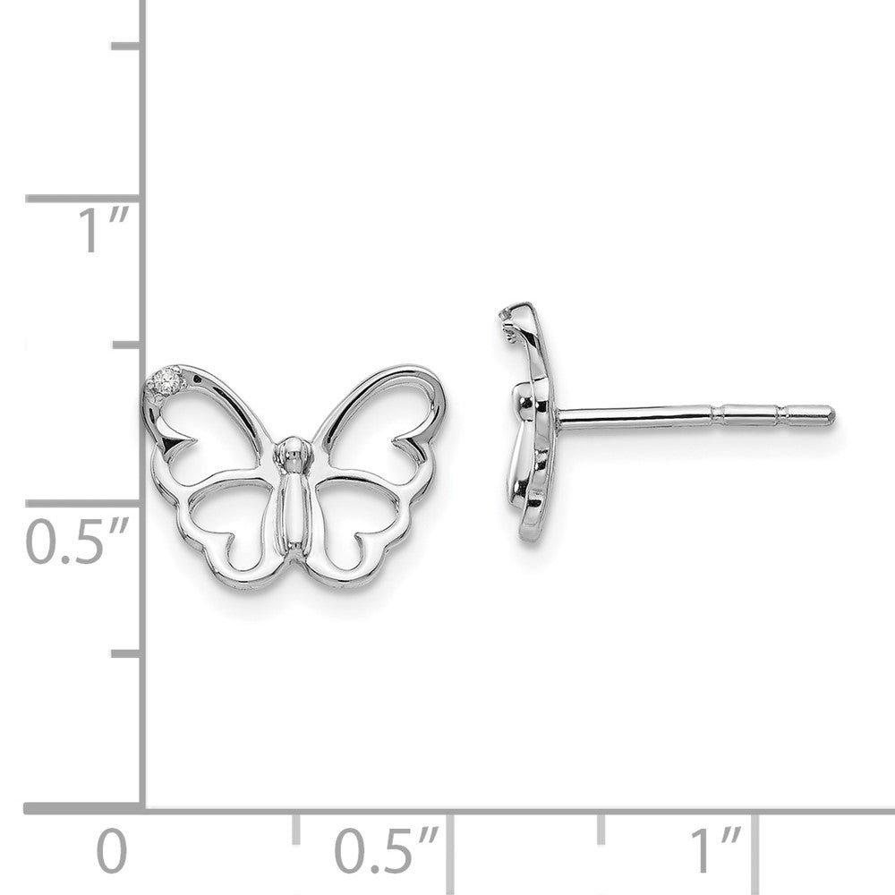 FJC Finejewelers 925 Sterling Silver Button  Plated White Ice .01 ct Dia. Butterfly Post Earrings 10 x 13 mm