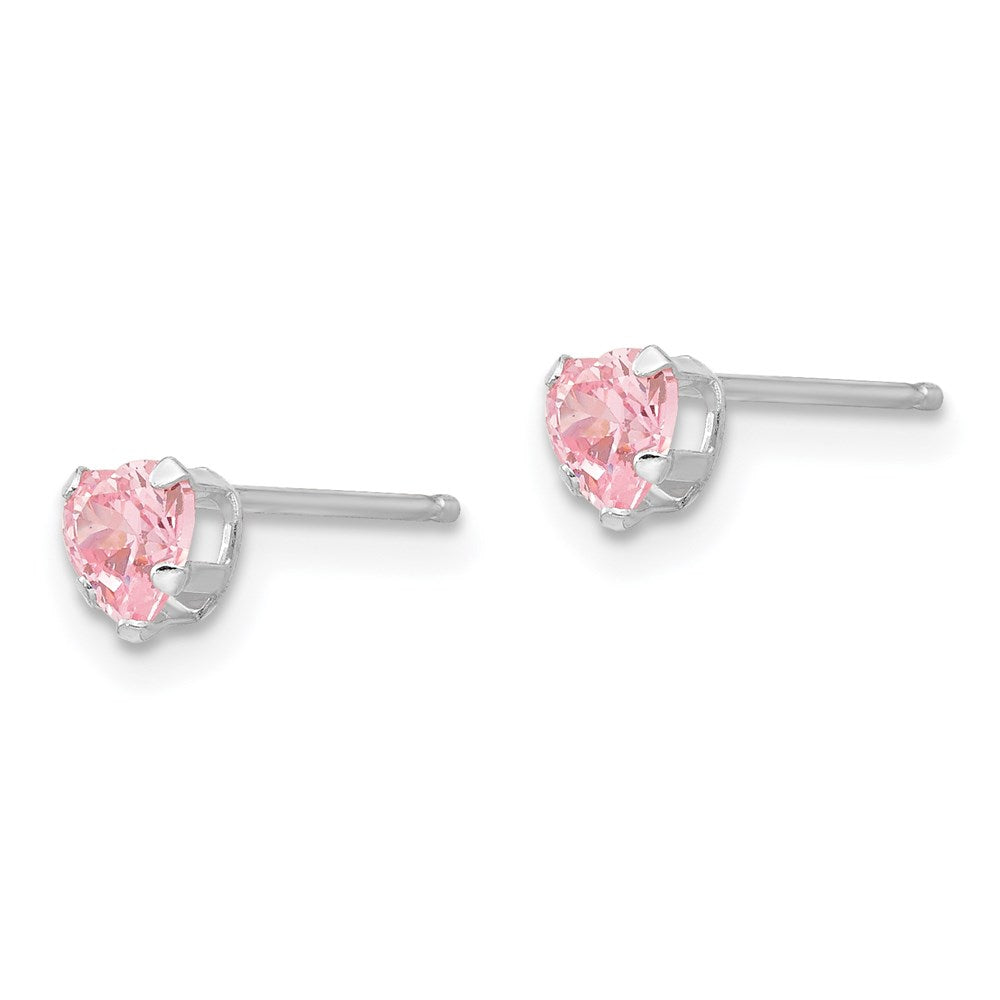 FJC Finejewelers 14 kt White Gold Stud Madi K Pink CZ Heart Earrings 4 mm x 4 mm