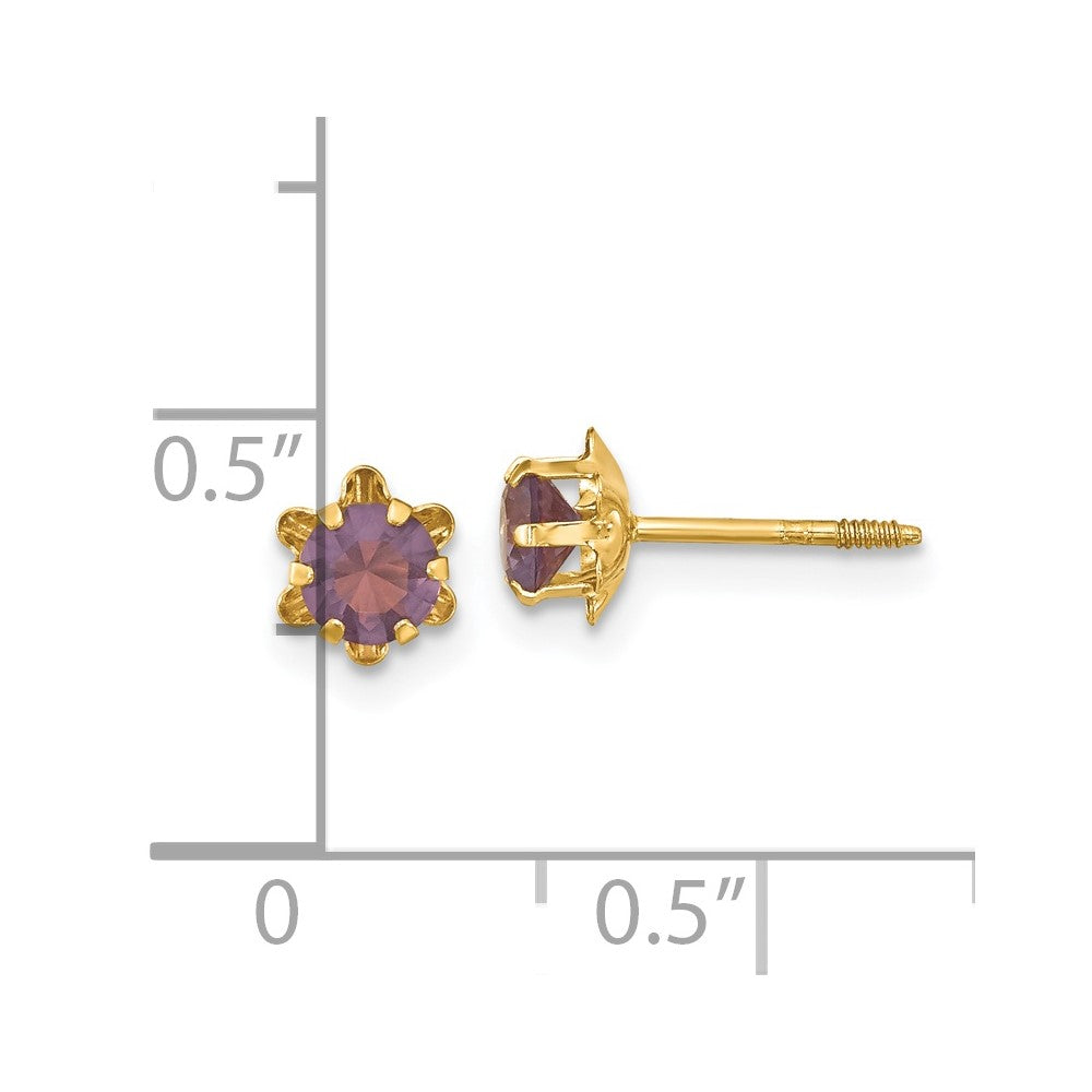 FJC Finejewelers 14 kt Yellow Gold Stud Madi K CZ Birthstone (Feb) Silicone Screwback Earrings 4 x 4 mm