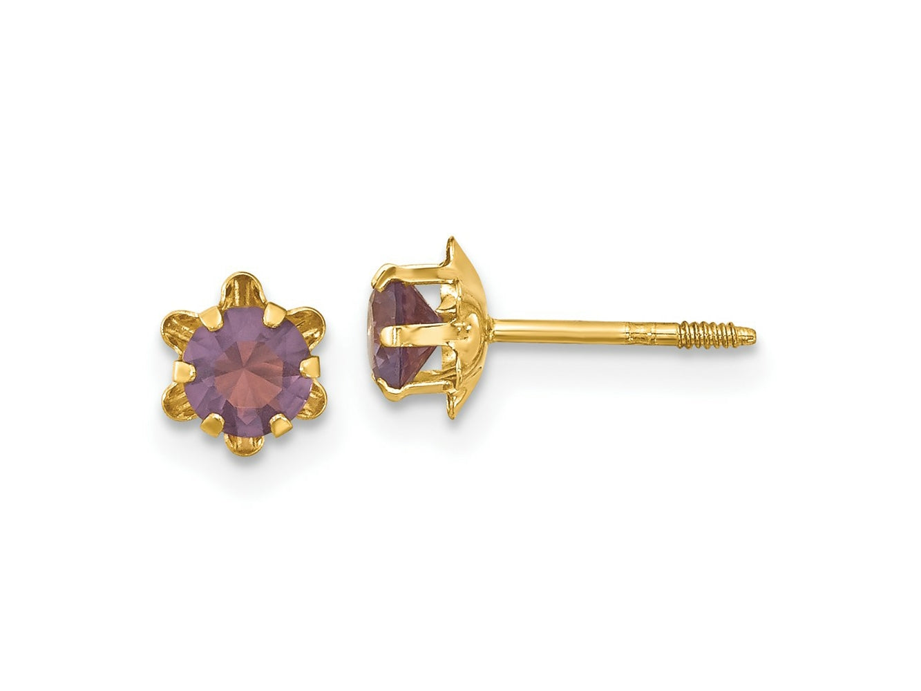 FJC Finejewelers 14 kt Yellow Gold Stud Madi K CZ Birthstone (Feb) Silicone Screwback Earrings 4 x 4 mm