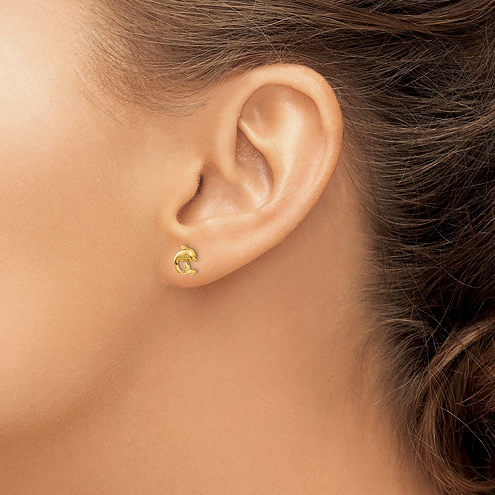 FJC Finejewelers 14 kt Yellow Gold Button Madi K Dolphin Post Screwback Earrings 8 x 8 mm