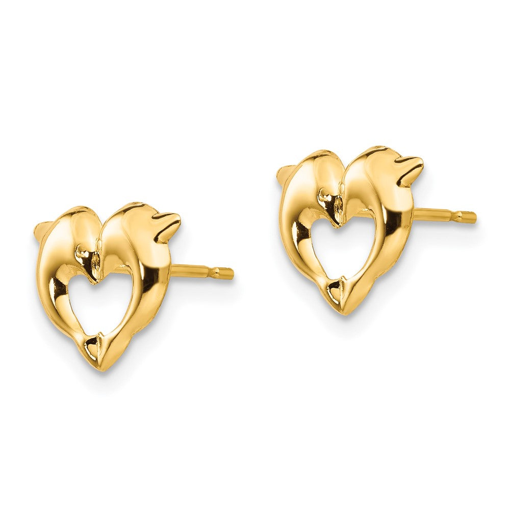 FJC Finejewelers 14 kt Yellow Gold Button Madi K Heart Dolphins Post Earrings 10 x 8 mm