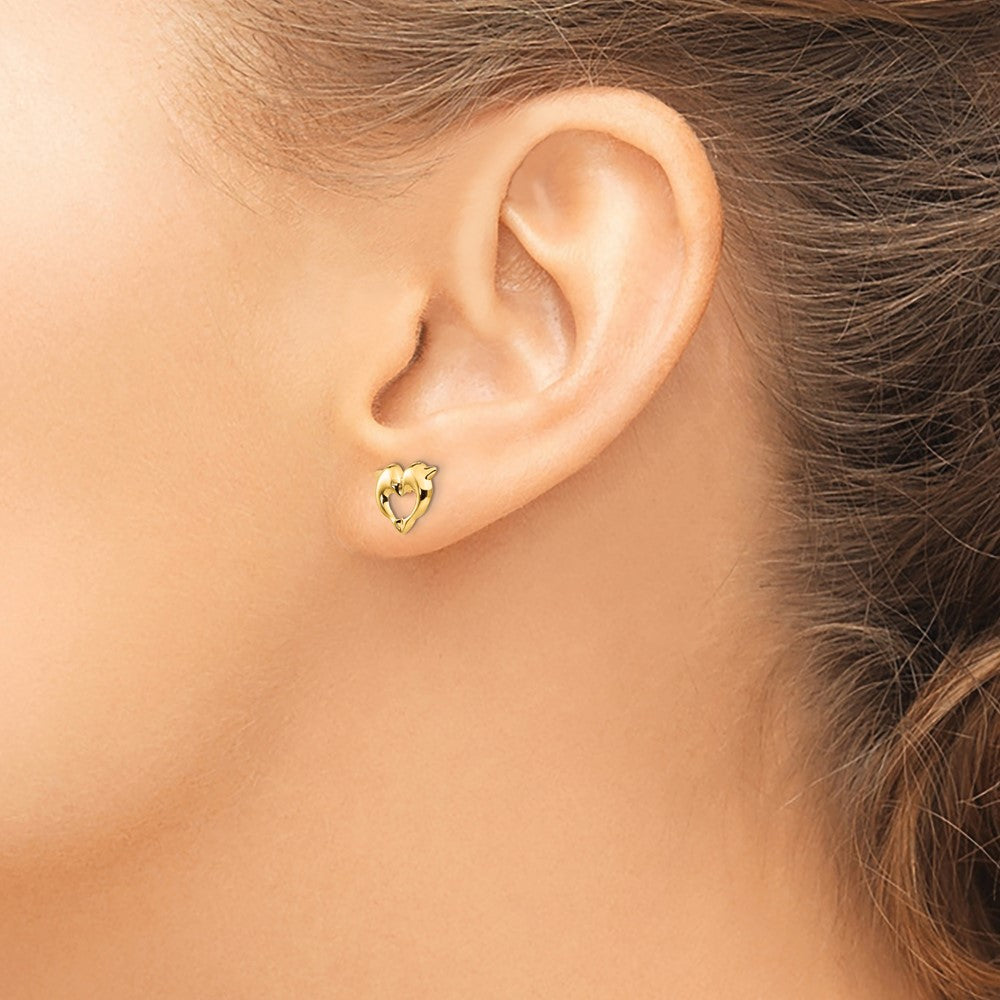 FJC Finejewelers 14 kt Yellow Gold Button Madi K Heart Dolphins Post Earrings 10 x 8 mm