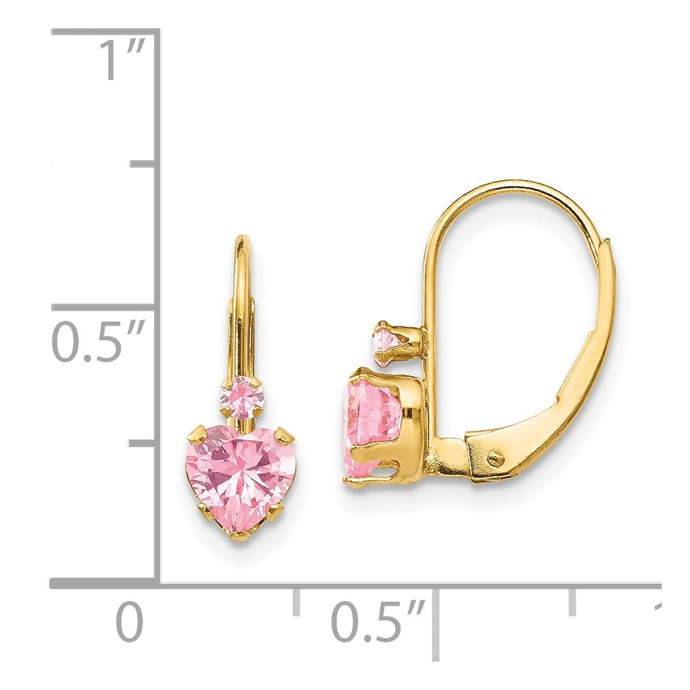 FJC Finejewelers 14 kt Yellow Gold Dangle Madi K Pink CZ Heart Leverback Earrings 15 x 5 mm