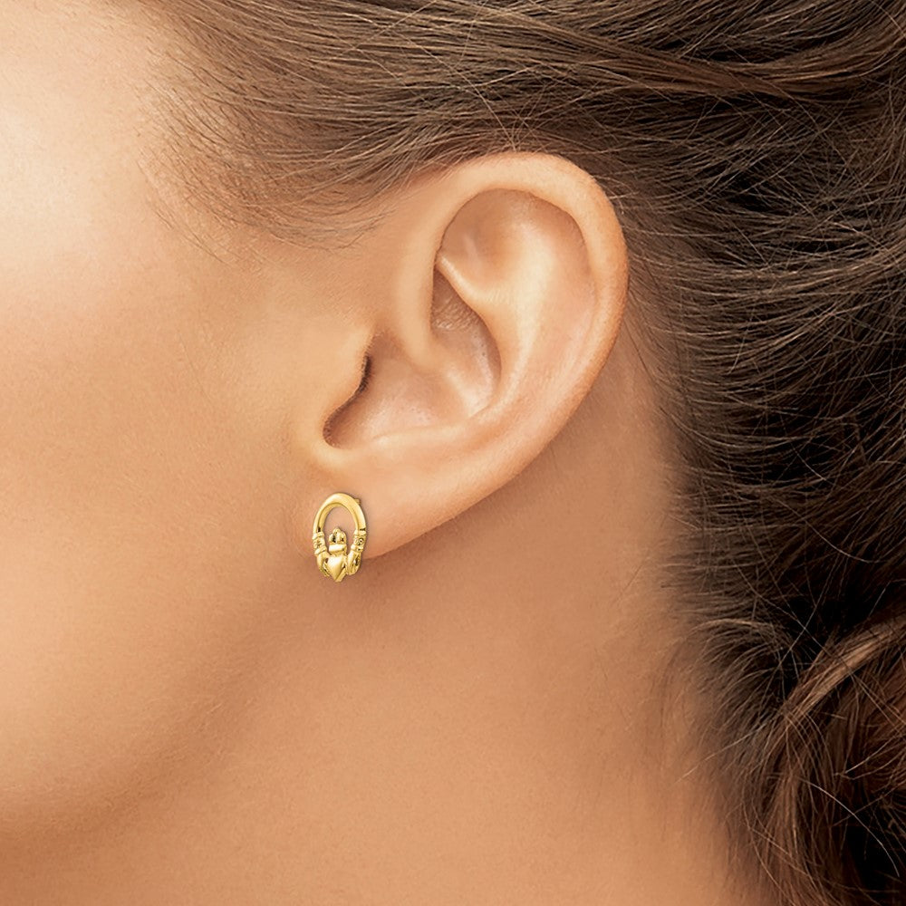 FJC Finejewelers 14 kt Yellow Gold Button Madi K Claddagh Post Earrings 11 x 11 mm