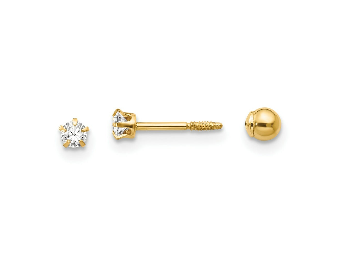 FJC Finejewelers 14 kt Yellow Gold Madi K Polished Reversible Crystal and Ball Earrings 3 x 3 mm