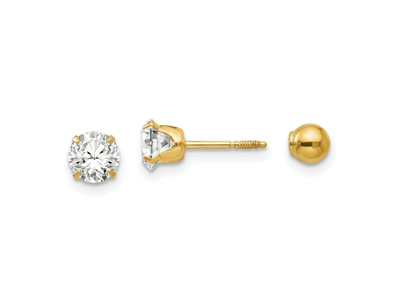 FJC Finejewelers 14 kt Yellow Gold Stud Madi K Polished Reversible CZ and Ball Earrings 5 x 5 mm
