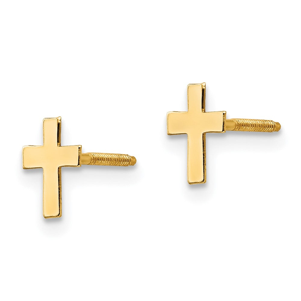 FJC Finejewelers 14 kt Yellow Gold Button Madi K Polished Tiny Cross Silicone Back Earrings 6 x 4 mm
