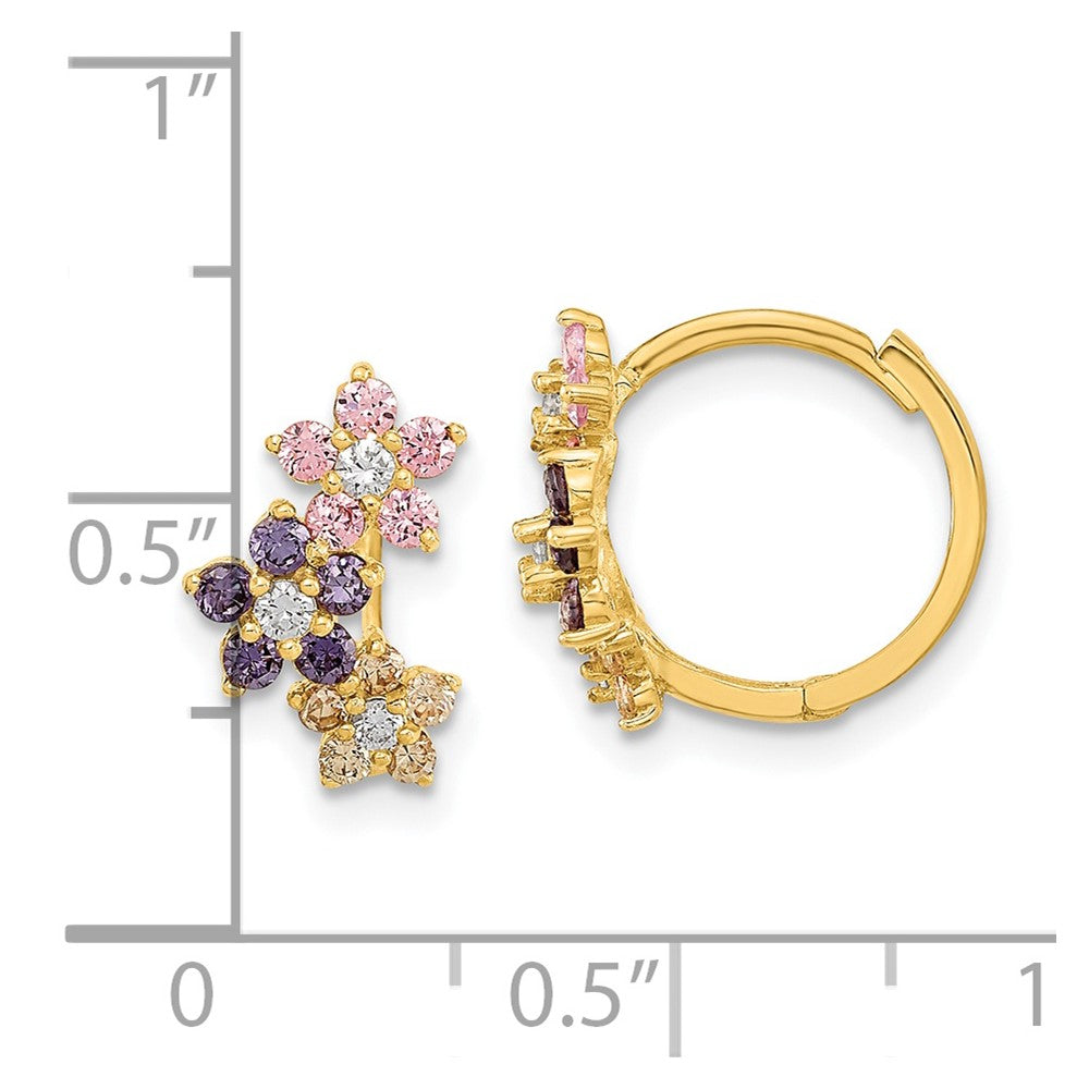 FJC Finejewelers 14 kt Yellow Gold Madi K Hinged Flower Multicolor CZ Hoop Earrings 12 x 8 mm