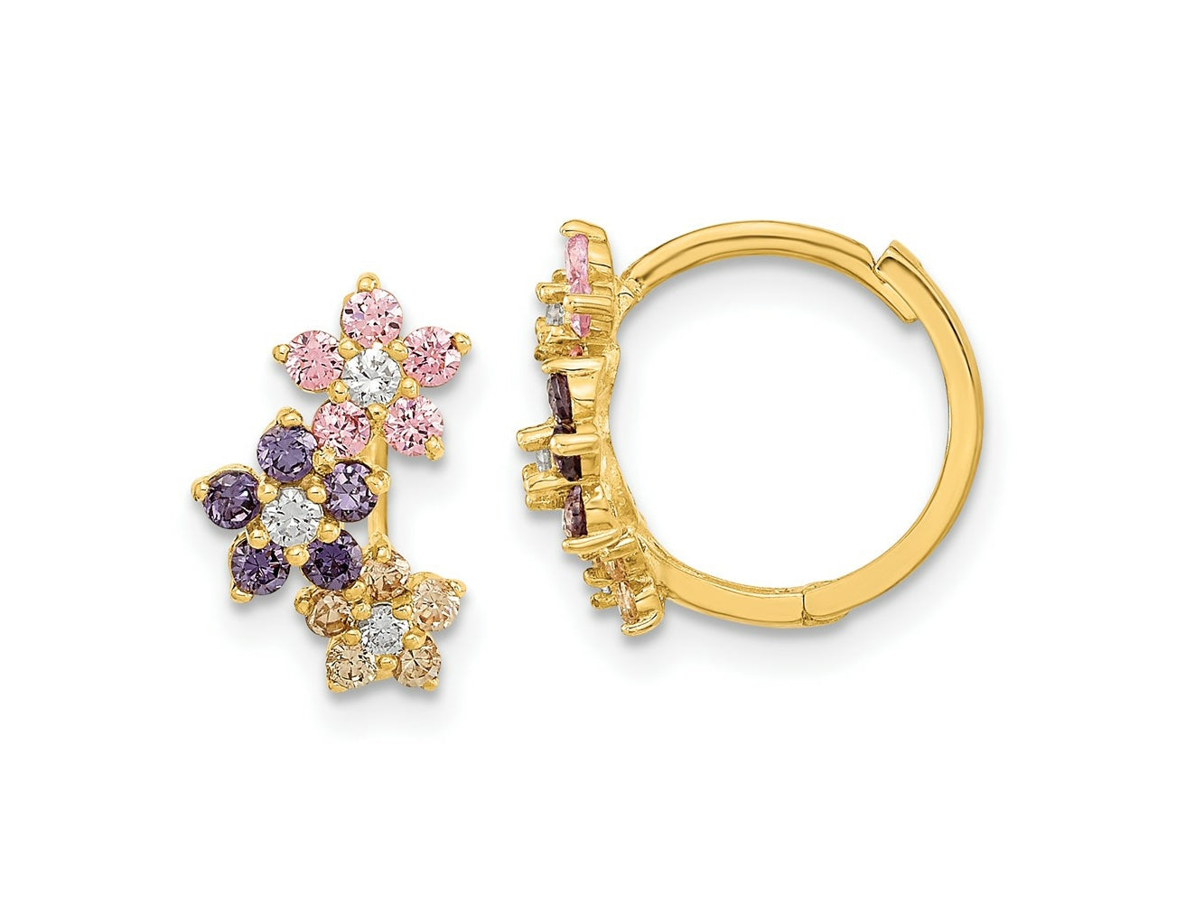 FJC Finejewelers 14 kt Yellow Gold Madi K Hinged Flower Multicolor CZ Hoop Earrings 12 x 8 mm