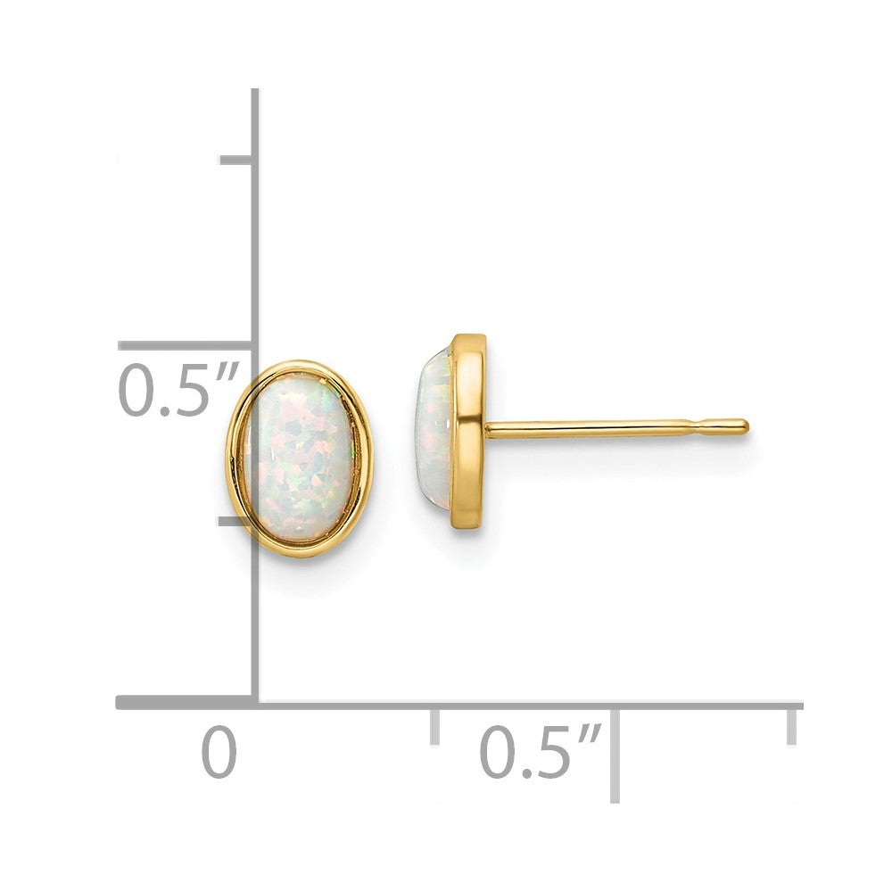 FJC Finejewelers 14 kt Yellow Gold Button Madi K Created Opal Post Earrings 7 x 5 mm