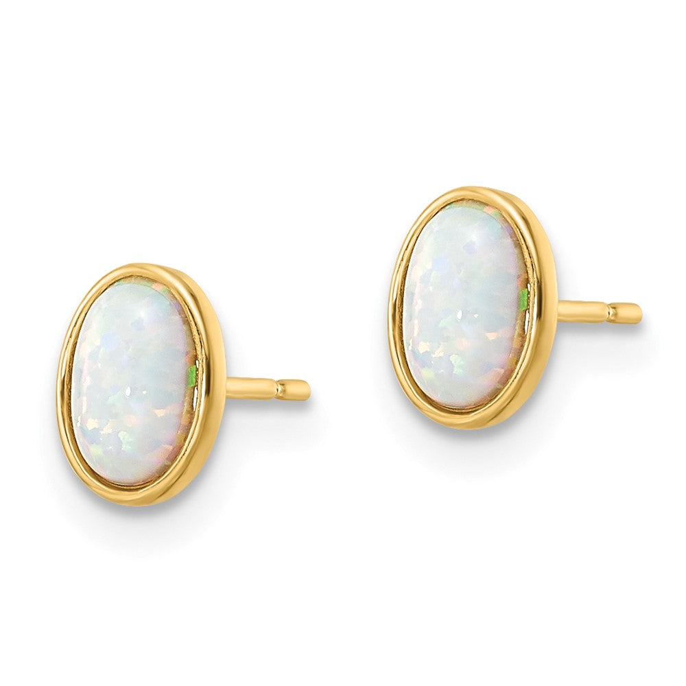 FJC Finejewelers 14 kt Yellow Gold Button Madi K Created Opal Post Earrings 7 x 5 mm