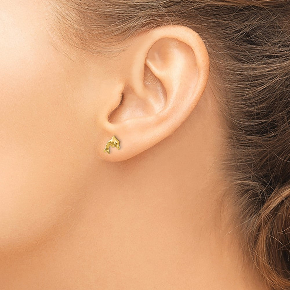 FJC Finejewelers 14 kt Yellow Gold Button Madi K Sm. Dolphin Earrings 8 x 5 mm