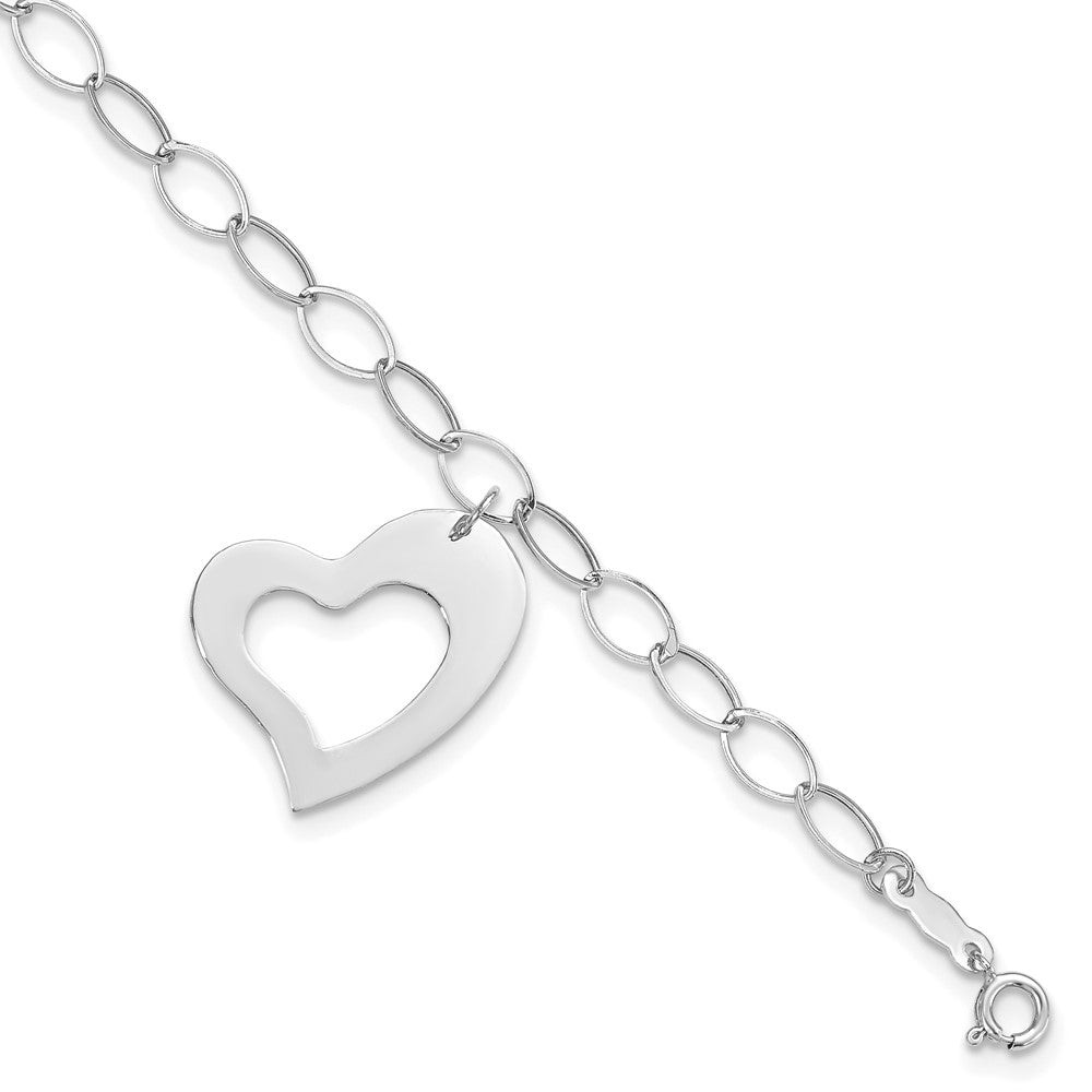 FJC Finejewelers 14 kt White Gold Link Dangle Heart Bracelet 7.25 Inches