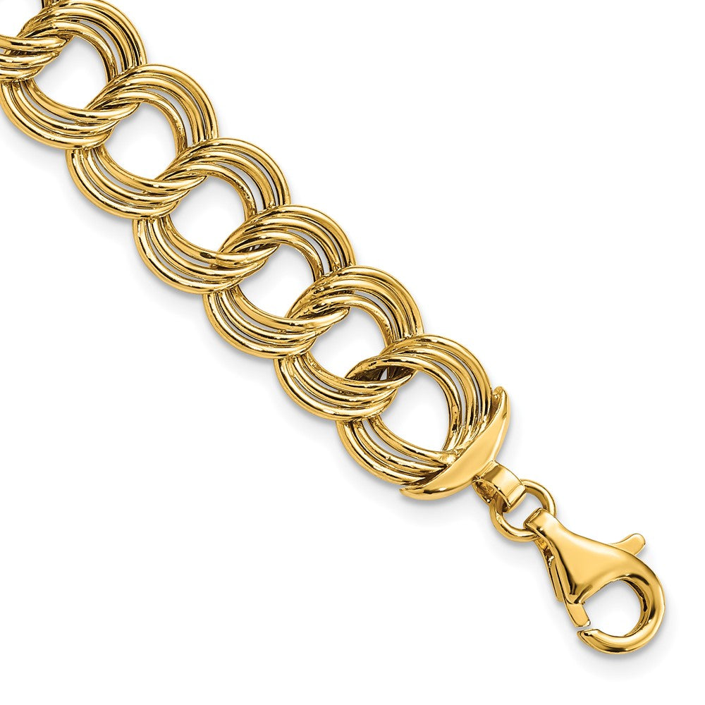 FJC Finejewelers 14 kt Yellow Gold Polished Fancy Triple Link Bracelet 7.5 Inches x 11.8 mm