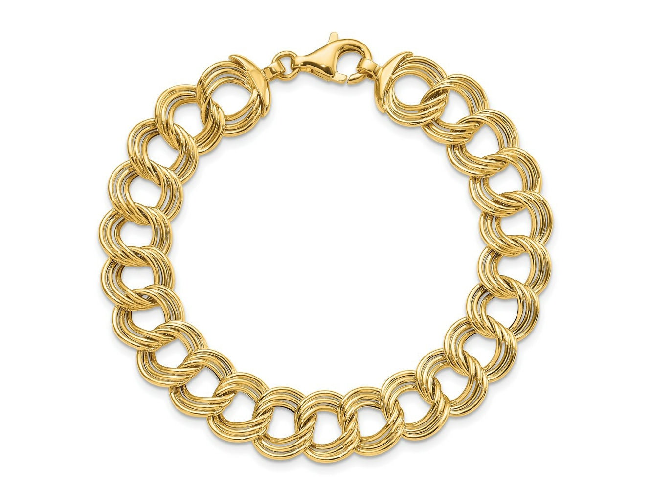 FJC Finejewelers 14 kt Yellow Gold Polished Fancy Triple Link Bracelet 7.5 Inches x 11.8 mm
