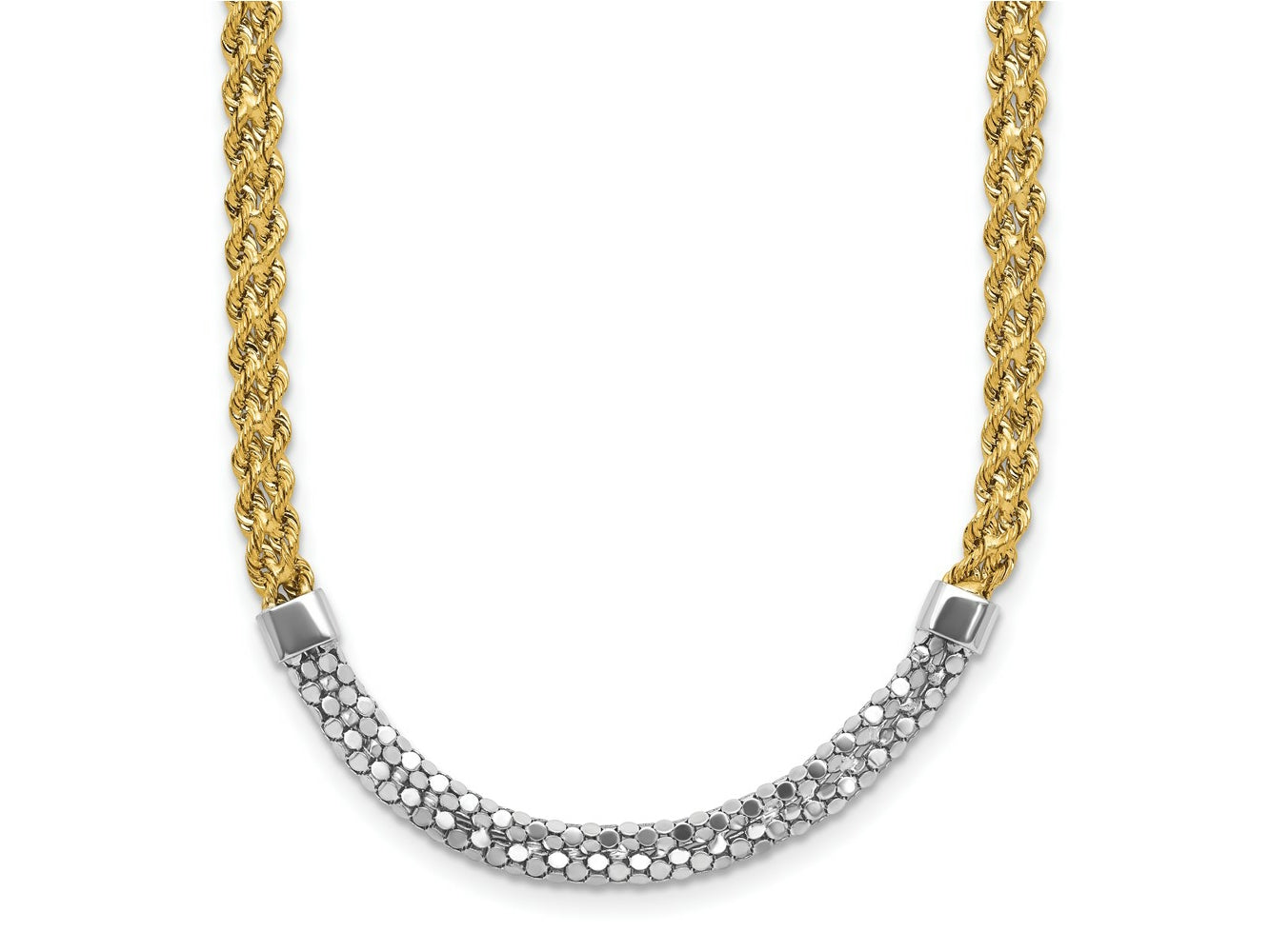 FJC Finejewelers 14 kt Yellow Gold and White Rhodium Bright Cut Twisted Fancy Necklace 18 Inches x 4 mm