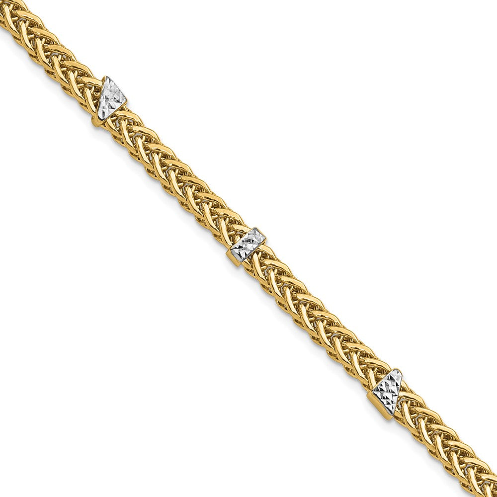 FJC Finejewelers 14 kt Yellow Gold Mesh and White Rhodium Bright Cut Flat Wheat Bracelet 7.5 Inches x 4.5 mm