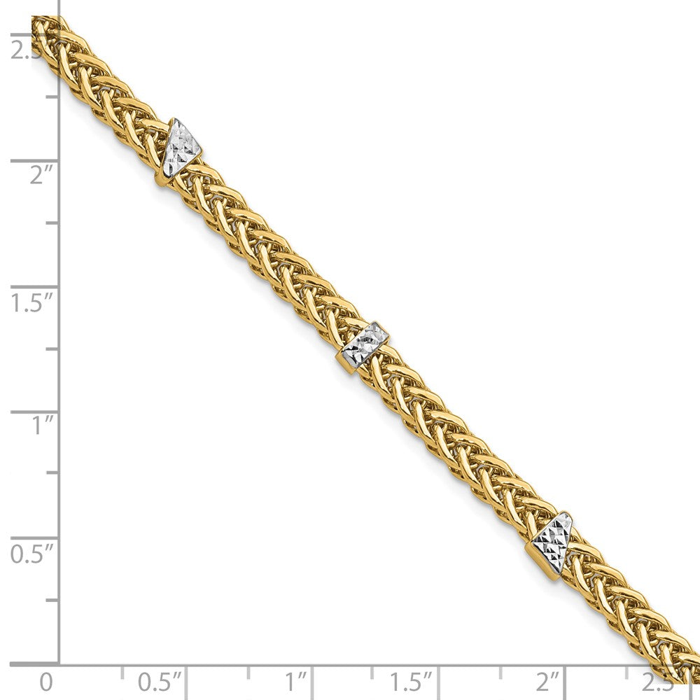 FJC Finejewelers 14 kt Yellow Gold Mesh and White Rhodium Bright Cut Flat Wheat Bracelet 7.5 Inches x 4.5 mm