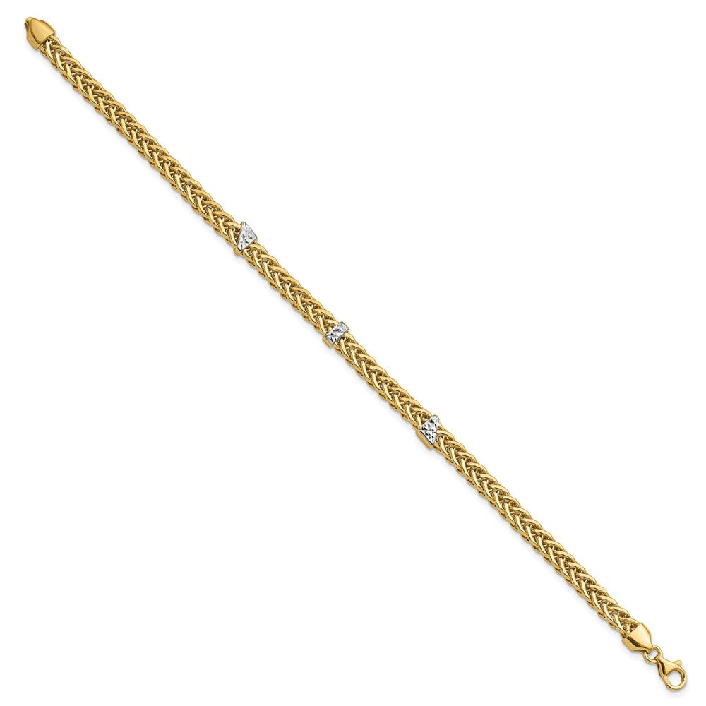 FJC Finejewelers 14 kt Yellow Gold Mesh and White Rhodium Bright Cut Flat Wheat Bracelet 7.5 Inches x 4.5 mm