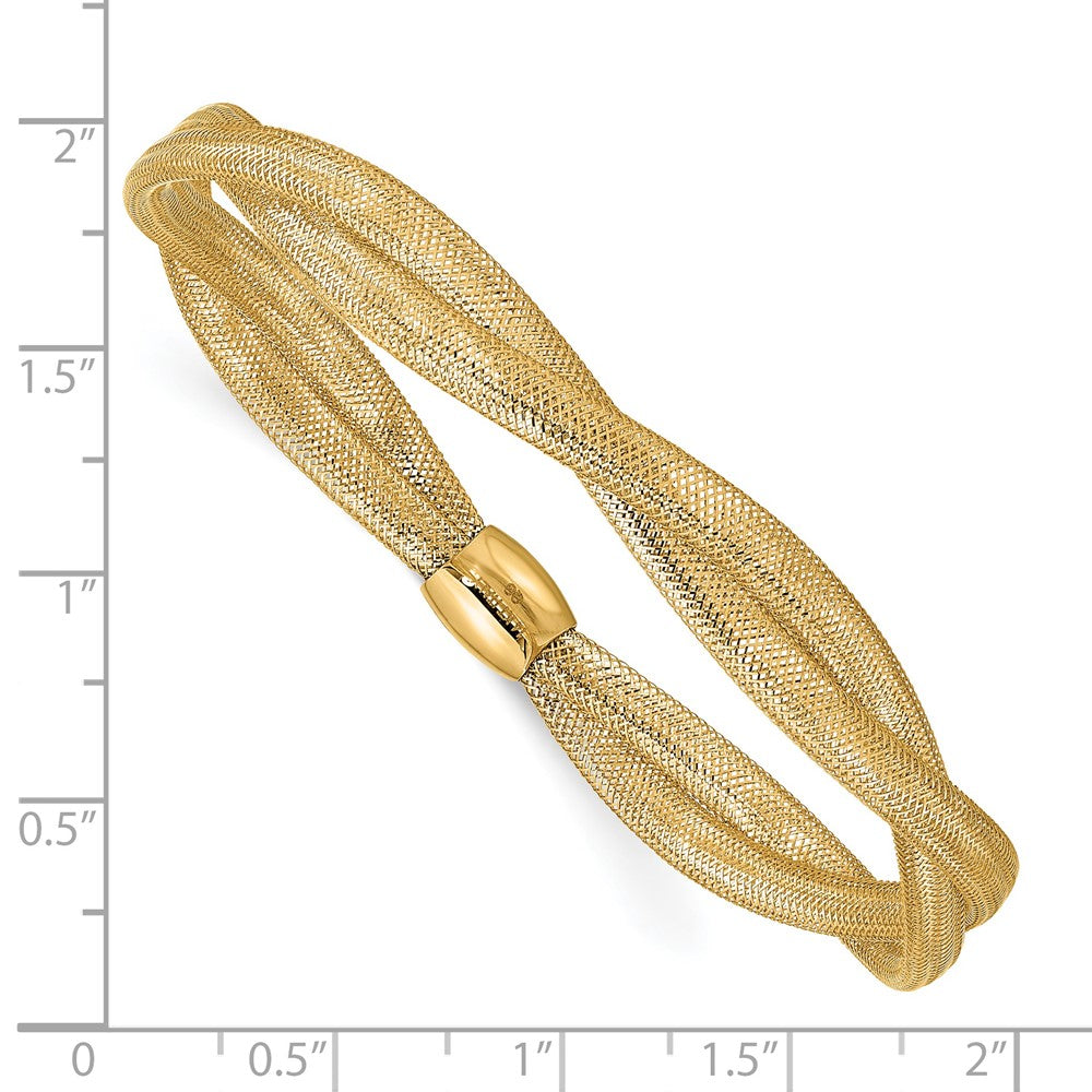 FJC Finejewelers 14 kt Yellow Gold Twisted Woven Mesh Stretch Bracelet 7 Inches x 7.5 mm