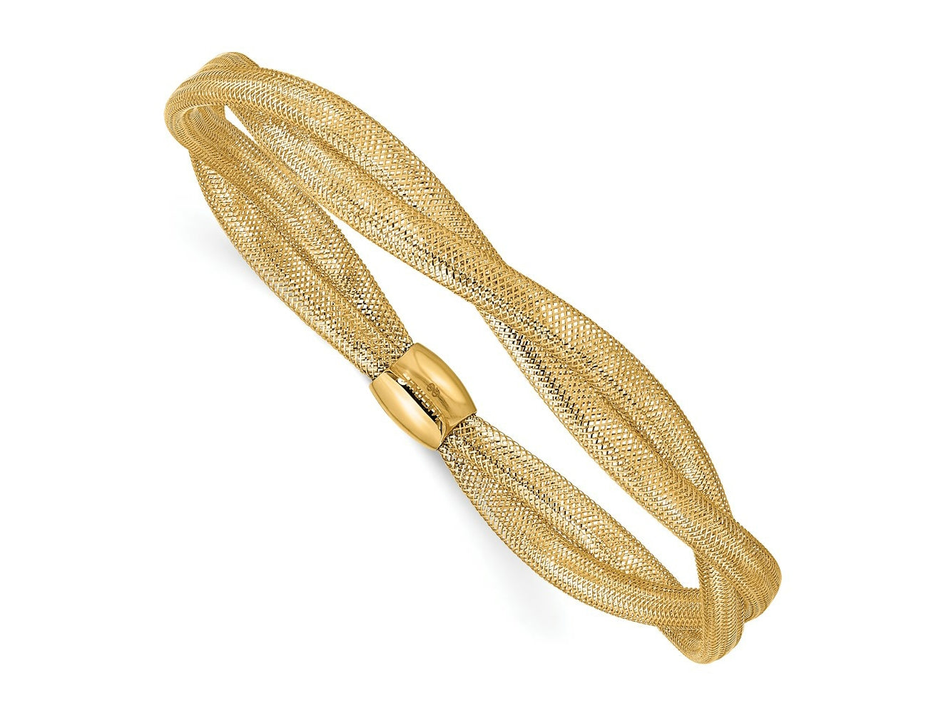 FJC Finejewelers 14 kt Yellow Gold Twisted Woven Mesh Stretch Bracelet 7 Inches x 7.5 mm
