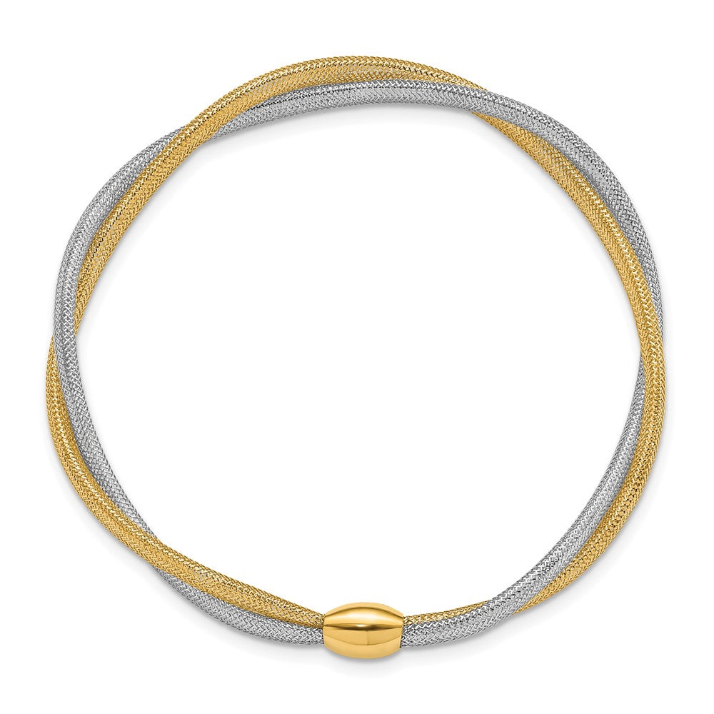 FJC Finejewelers 14 kt Two Tone Gold Twisted Woven Mesh Stretch Bracelet 7 Inches x 7.5 mm