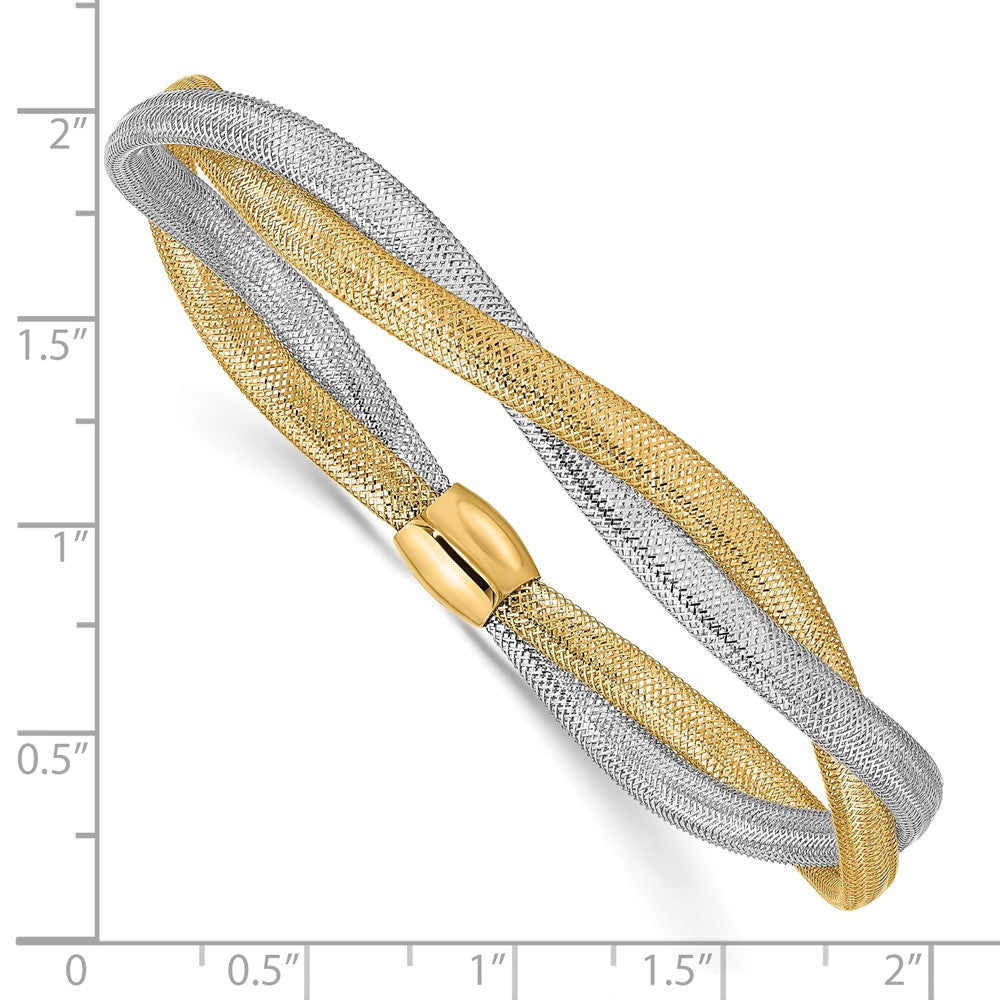 FJC Finejewelers 14 kt Two Tone Gold Twisted Woven Mesh Stretch Bracelet 7 Inches x 7.5 mm