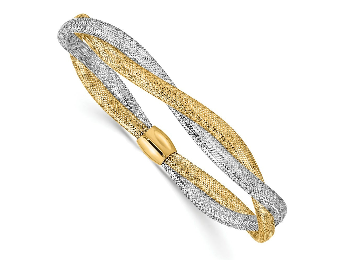 FJC Finejewelers 14 kt Two Tone Gold Twisted Woven Mesh Stretch Bracelet 7 Inches x 7.5 mm