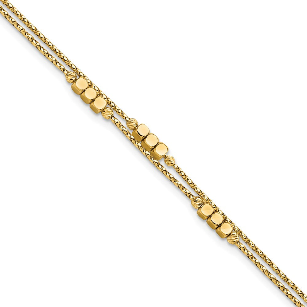 FJC Finejewelers 14 kt Yellow Gold Fancy Bright Cut Beaded Double Strand Bracelet 7.5 Inches x 3.2 mm