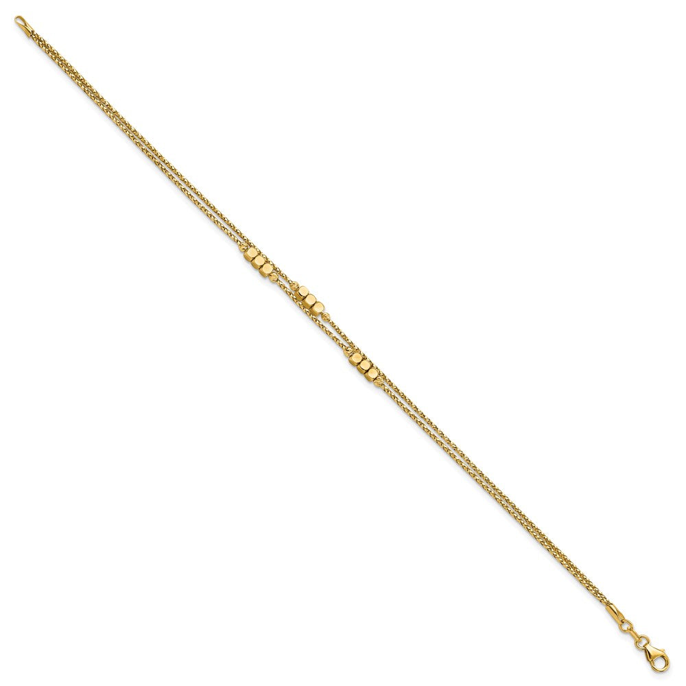 FJC Finejewelers 14 kt Yellow Gold Fancy Bright Cut Beaded Double Strand Bracelet 7.5 Inches x 3.2 mm