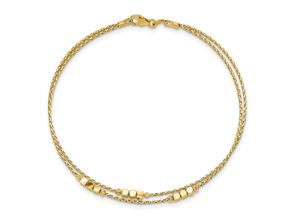FJC Finejewelers 14 kt Yellow Gold Fancy Bright Cut Beaded Double Strand Bracelet 7.5 Inches x 3.2 mm