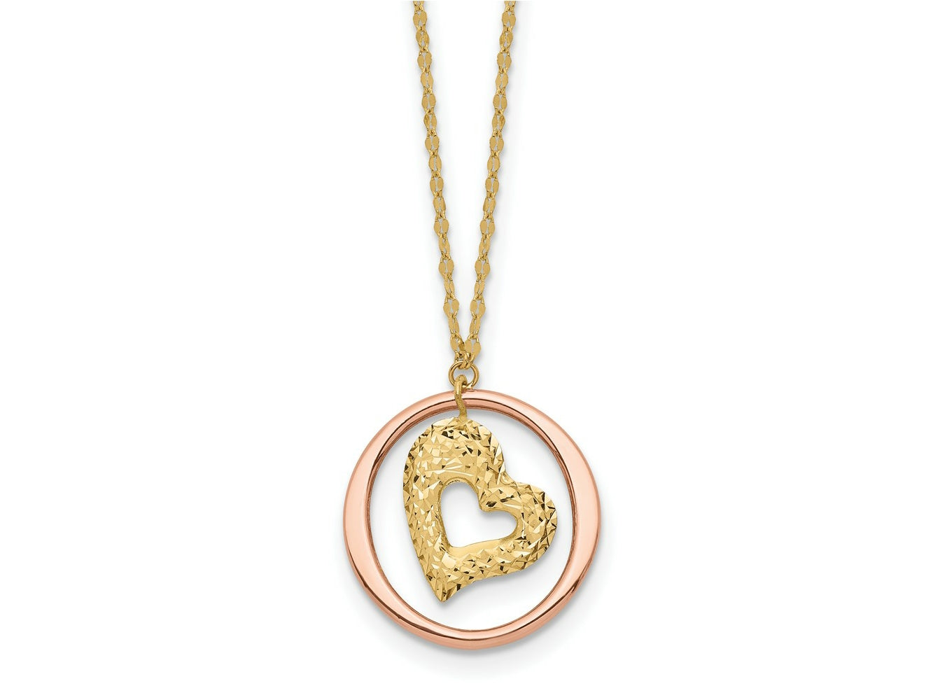 FJC Finejewelers 14 kt Two Tone Gold Two Tone Heart in Open Circle Necklace 18 Inches x 19 mm