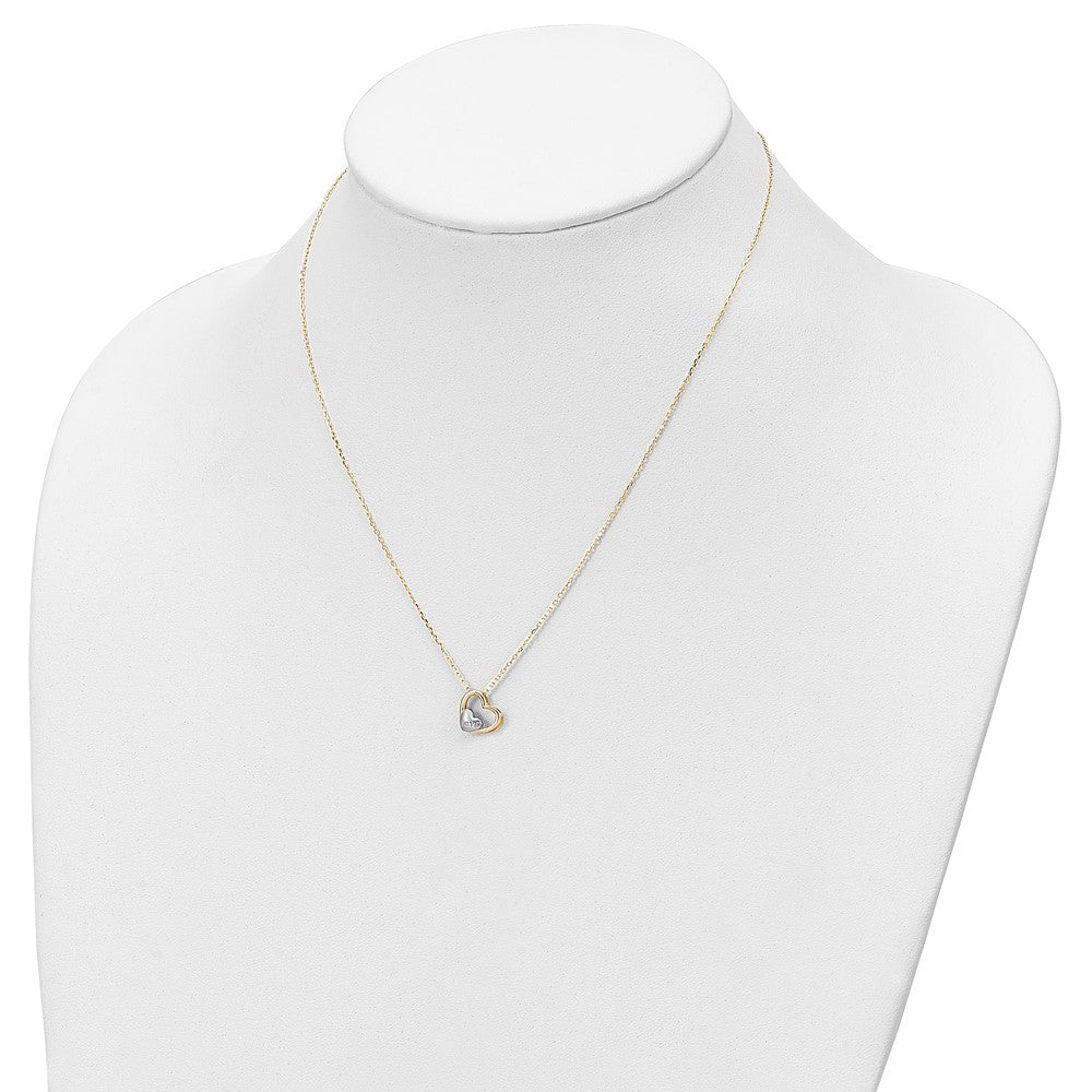 FJC Finejewelers 14 kt Yellow Gold and Rhodium Brushed and Love Heart Necklace 17 Inches x 10 mm
