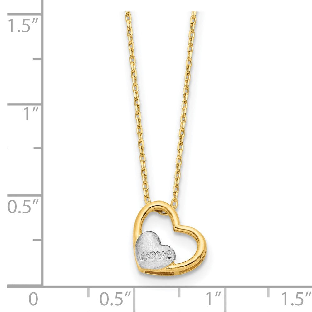 FJC Finejewelers 14 kt Yellow Gold and Rhodium Brushed and Love Heart Necklace 17 Inches x 10 mm