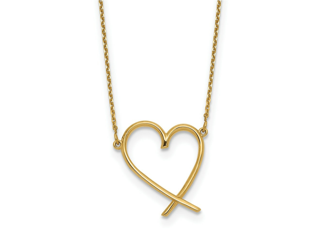 FJC Finejewelers 14 kt Yellow Gold Cable Polished Open Heart with Necklace 18 Inches x 16 mm