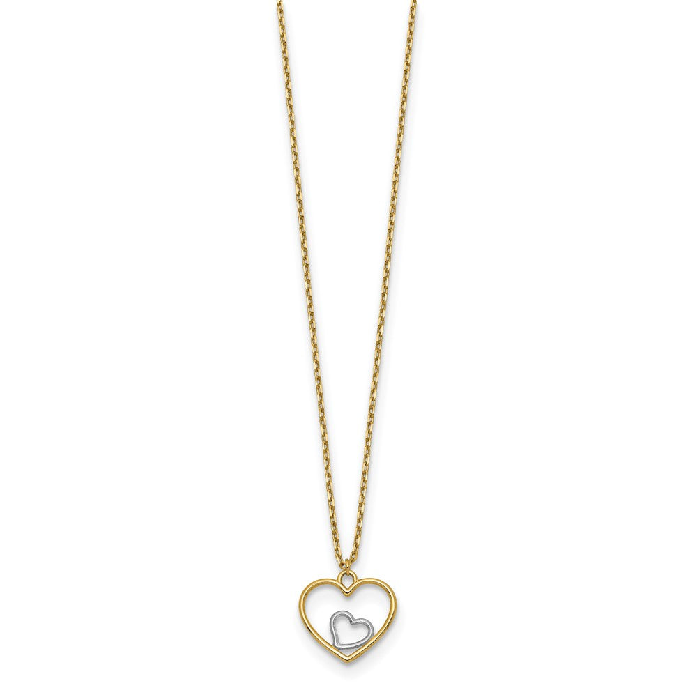 FJC Finejewelers 14 kt Yellow Gold Cable with Rhodium Heart in Heart Necklace 18 Inches x 12 mm