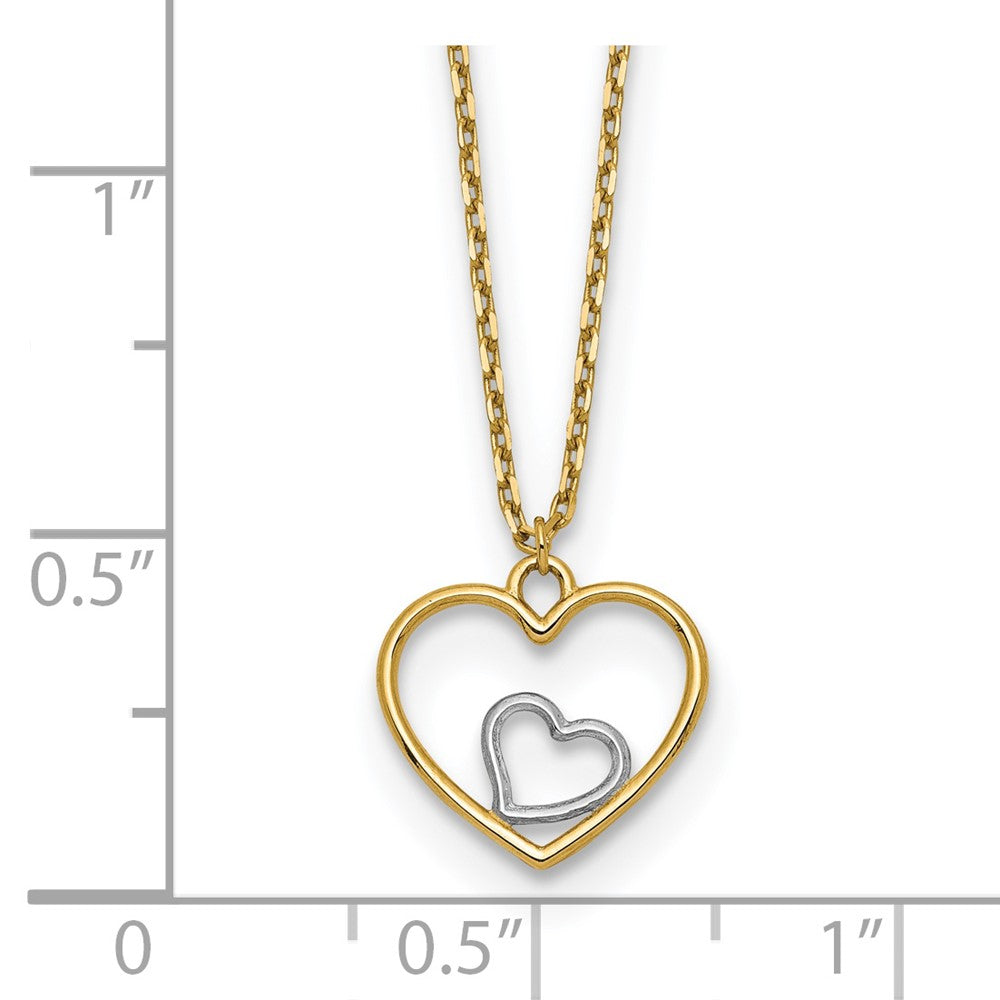 FJC Finejewelers 14 kt Yellow Gold Cable with Rhodium Heart in Heart Necklace 18 Inches x 12 mm
