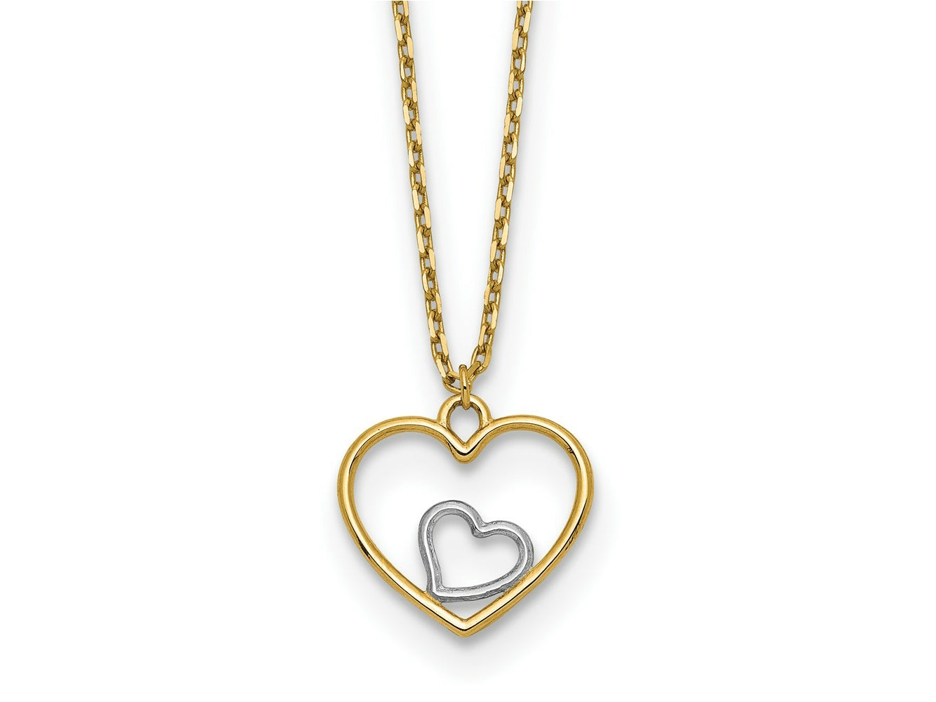FJC Finejewelers 14 kt Yellow Gold Cable with Rhodium Heart in Heart Necklace 18 Inches x 12 mm